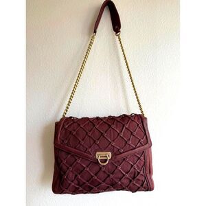 Pour La Victoire Knotted Leather & Canvas Satchel Shoulder Bag in Oxblood & Gold